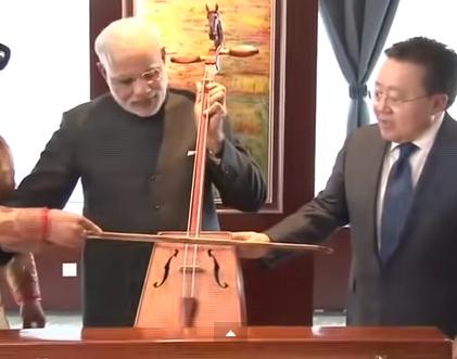 Narendra Modi's Mongolian Avatar playing Morin Khurr in Mongolia